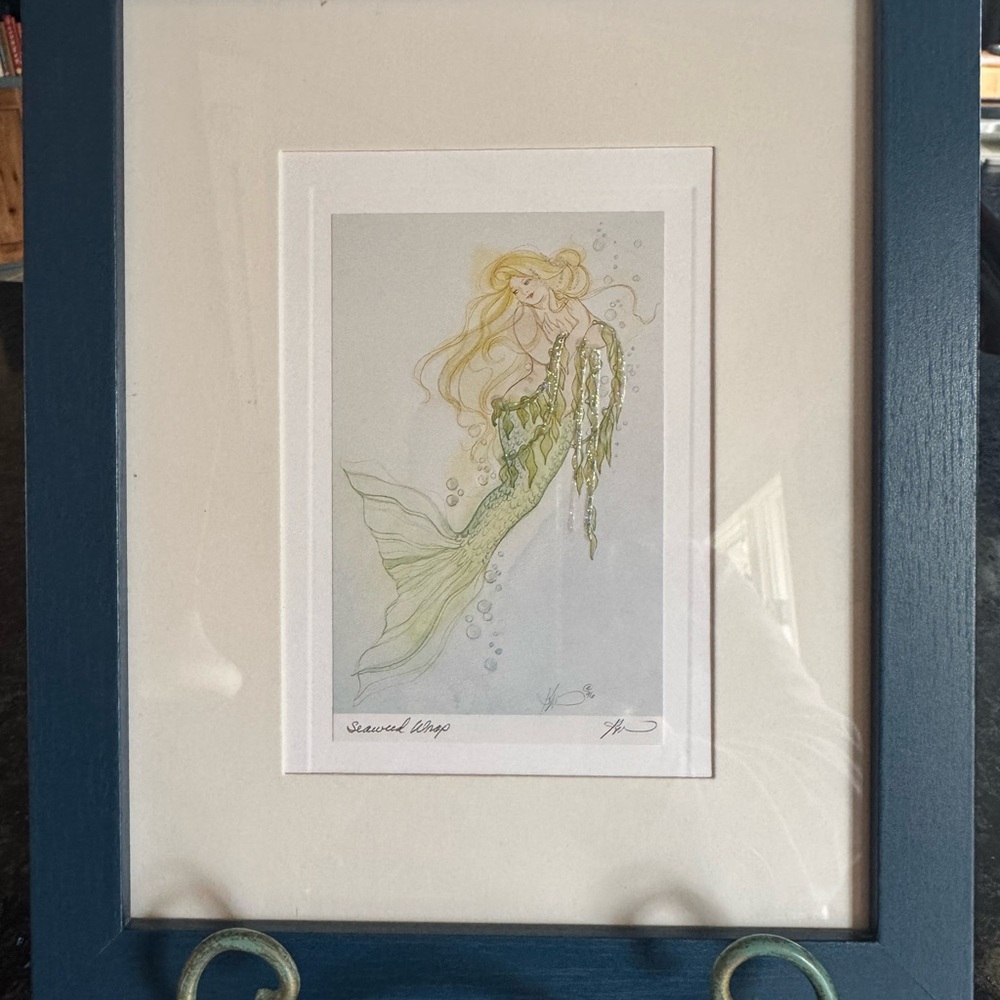 Blue Framed Mermaid Art Print 8x10